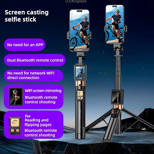 Selfie Stick Tripod Stand with Small Screen Casting Selfie Monitor with Remote Control Extendable Tripod for Smartphone Selfie