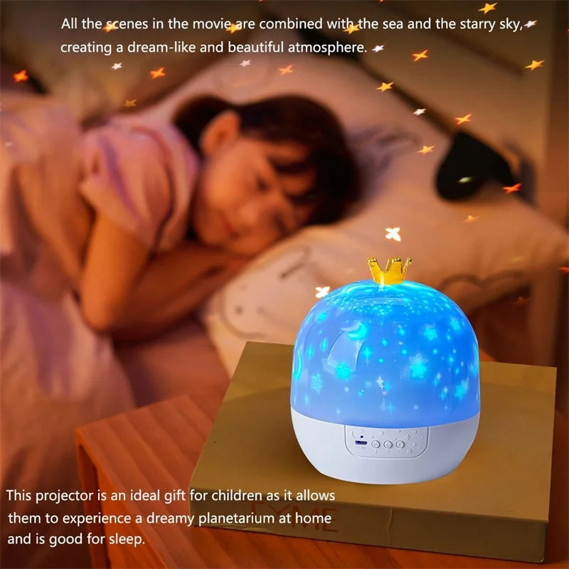 Crown Star Light Projection Rotating Star Bedroom Ceiling Atmosphere Night Lamp Stars Childrens Birthday Gift with Films Sheet