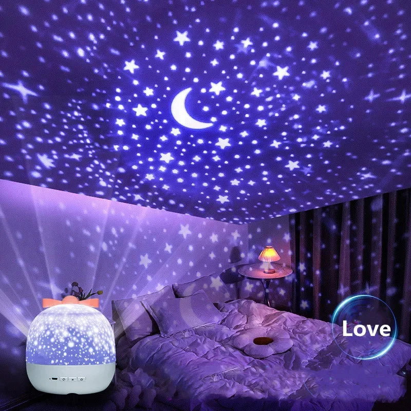 Crown Star Light Projection Rotating Star Bedroom Ceiling Atmosphere Night Lamp Stars Childrens Birthday Gift with Films Sheet