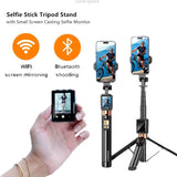 Selfie Stick Tripod Stand with Small Screen Casting Selfie Monitor with Remote Control Extendable Tripod for Smartphone Selfie