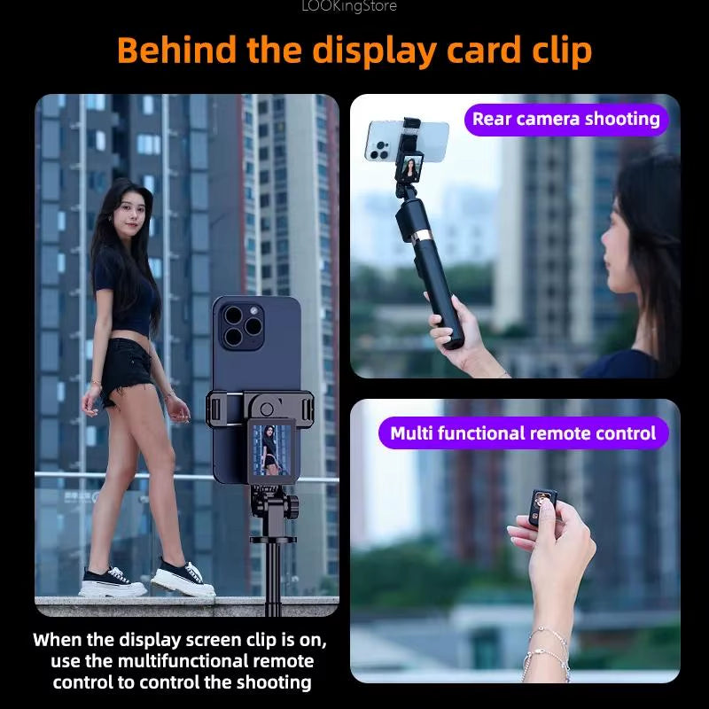 Selfie Stick Tripod Stand with Small Screen Casting Selfie Monitor with Remote Control Extendable Tripod for Smartphone Selfie